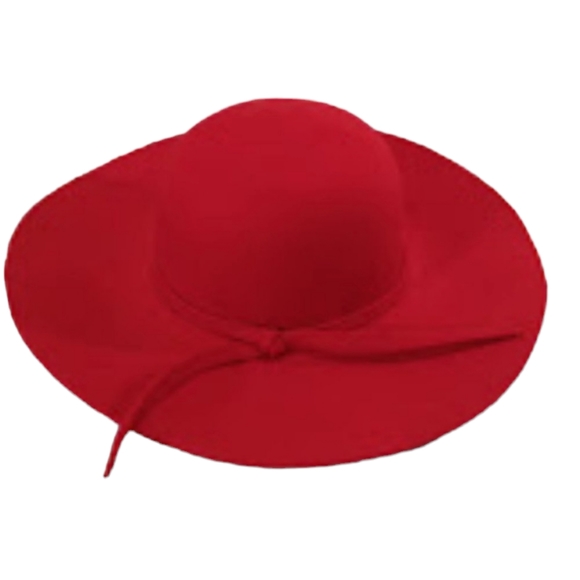 Capelli of New York Accessories - Capelli Red Wool Wide Brimmedl Hat with Narrow Knotted Bow Womens